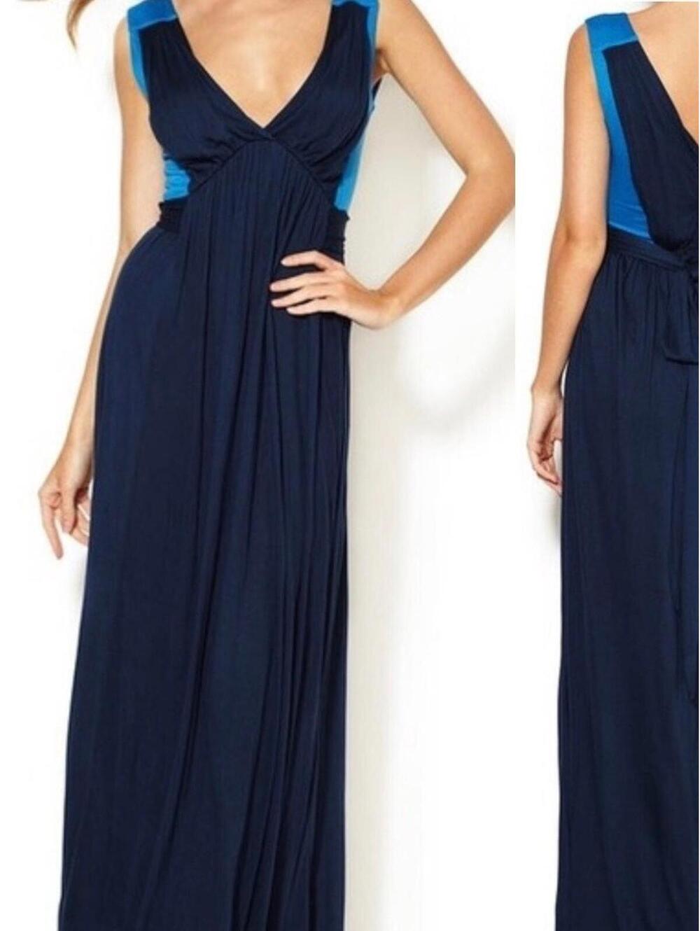 French Connection Summer Meadow Colorblock Maxi Dress Blue NWT 8